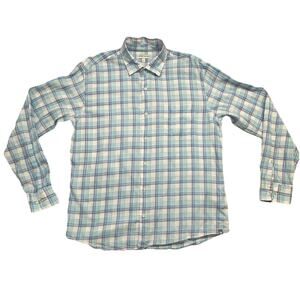 Peter Millar Shirt Men Size L Blue Pink White Button Up Plaid Cotton 100%